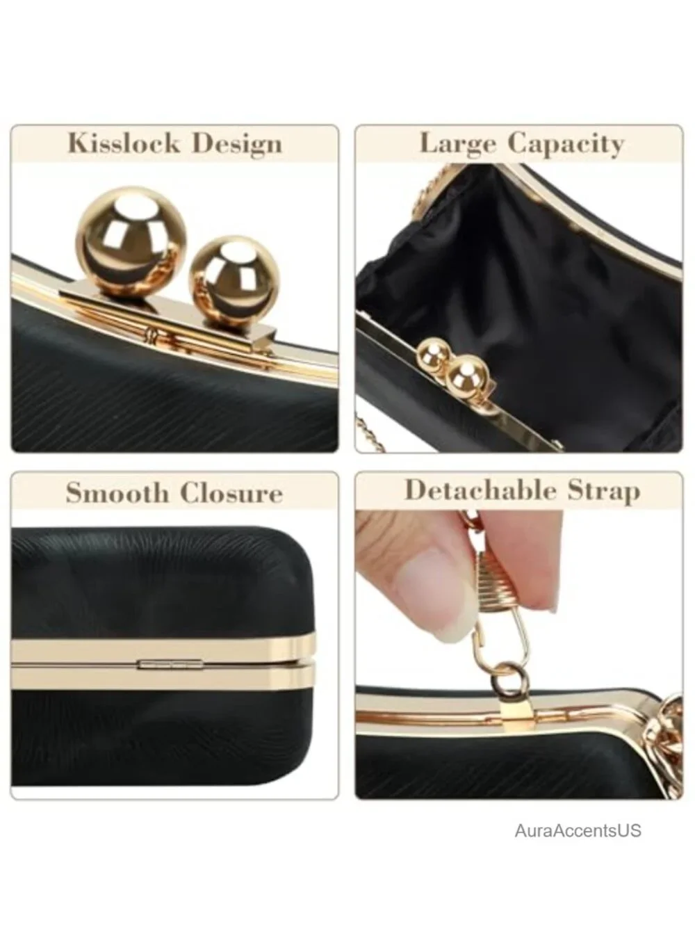 Vintage Kiss Lock Clutch Purse for Women Wedding Party Evening Bag Polyester